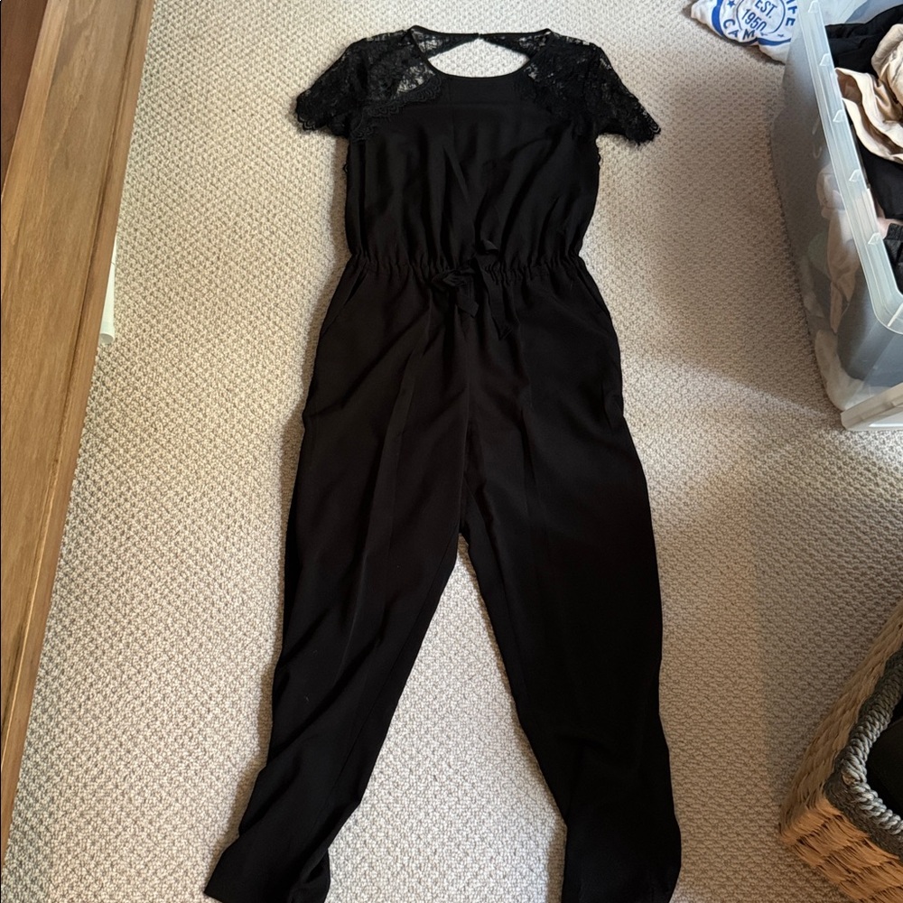 LOFT Black Lace Sleeve Jumpsuit